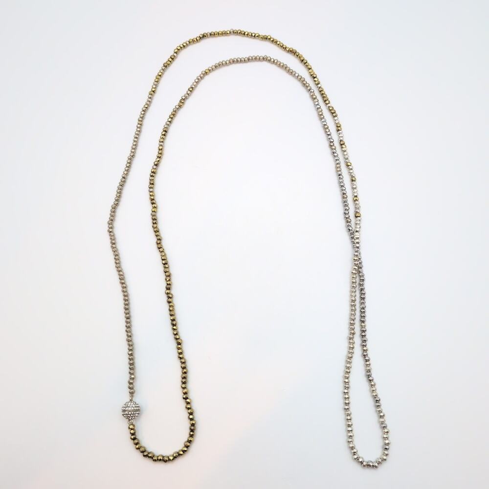 Stella & Dot Rossdale Two Tone Beaded Metal Long Chain Necklace 38.5in